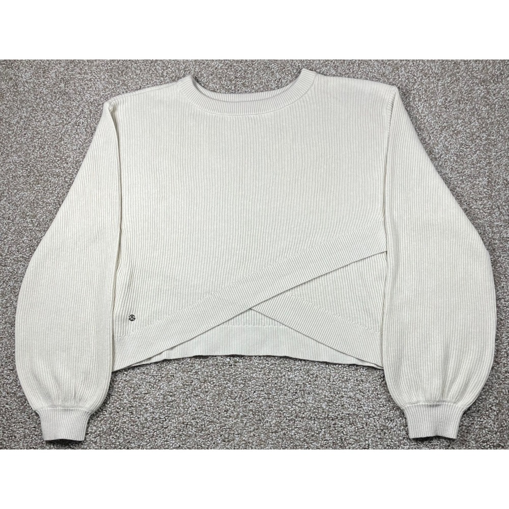 Lululemon‎ Cotton-Blend Ribbed Wrap Front Pullover Sweater Cream Womens Small